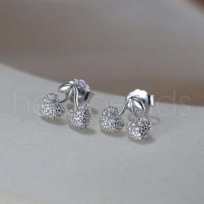 925 Sterling Silver Cherry Stud Earrings EJEW-C146-09P-1