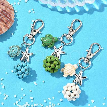 Turtle & Round Synthetic Turquoise Pendant Decorations HJEW-JM03277-1
