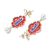 Transparent Electroplate Glass Beads Rhombus with Bowknot Dangle Stud Earrings EJEW-MZ00430-01-4