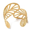 Stainless Steel Hollow Leaf Open Cuff Bangles for Women BJEW-G719-11G-3