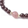 Round Natural Grade AAAA Garnet & Strawberry Quartz Beads Stretch Bracelets for Women BJEW-JB11825-02-3