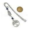 Tree of Life Feather Tibetan Style Alloy Pendant Bookmark with Cat Eye AJEW-JK00277-07-3