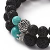 Couples Natural Lava Rock Stretch Bracelets BJEW-JB03315-01-2