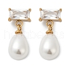 Teardrop with Rectangle 304 Stainless Steel Clear Cubic Zirconia Dangle Stud Earrings EJEW-F366-01G-01-2