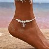 Natural  White Jade Chip & Glass & Iron & Zinc Alloy Starfish Charm Anklets FS-WG7ED01-03-1