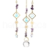 Natural Amethyst Chip & Brass Moon Hanging Suncatcher Pendant Decoration PW23041121729-3