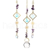 Natural Amethyst Chip & Brass Moon Hanging Suncatcher Pendant Decoration PW23041121729-3