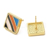 Rack Plating Brass Square Stud Earrings with Enamel EJEW-D061-31G-2