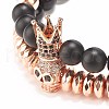 2Pcs 2 Style Synthetic Hematite & Black Stone & Natural Obsidian Stretch Bracelets Set with Cubic Zirconia Skull BJEW-JB08120-04-5