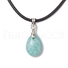 4Pcs 4 Styles Natural Labradorite & Amazonite & Rose Quartz & Amethyst Teardrop Pendant Necklaces NJEW-JN05229-4