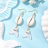Natural Cowrie Shell Glass Dangle Earrings EJEW-JE06385-01-1