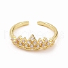 Clear Cubic Zirconia Crown Open Cuff Ring RJEW-B028-22G-2