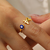925 Sterling Silver Enamel Evil Eye & Letter A Open Cuff Ring MT3659-5
