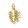 Brass Micro Pave Clear Cubic Zirconia Leaf Charms ZIRC-F132-62G-2