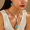 Alloy & Synthetic Turquoise & Imitation Leather Cord Pendant Necklaces & Dangle Earrings Sets FS-WG3CE4D-03-1