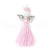 Glass Pearl Round Beaded with Polycotton Tassel Big Pendants PALLOY-MZ00612-03-1