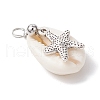 Natural Cowrie Shell & Alloy Sea Animals Pendants PALLOY-JF03751-03-3