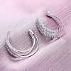Triple C-Shaped Brass Micro Pave Clear Cubic Zirconia Stud Earrings EJEW-R025-29P-1