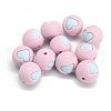 Round with Heart Pattern Food Grade Silicone Beads PW-WG95999-08-1