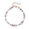 Natural Fluorite Chip & Glass Beaded Anklets AJEW-AN00682-04-2
