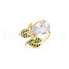 Crystal Rhinestone Flower of Life Open Cuff Ring with Cubic Zirconia RJEW-S049-019G-1