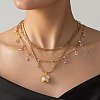 Ocean Theme Stainless Steel & Brass 3 Layered Shell Shape Pendant Necklaces with Clear Cubic Zirconia Triangle Tassel for Women VY7780-3