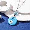 Light Sky Blue Glass Evil Eye Pendant Necklace with Alloy Cable Chains NJEW-JN04650-01-2