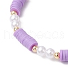 Handmade Polymer Clay Beads with ABS Plastic Imitation Pearl Beads and Brass Spacer Beads and Korean Elastic Crystal Thread Bracelets BJEW-JB11780-03-4