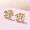 Brass Micro Pave Clear Cubic Zirconia Stud Earrings EJEW-D305-18G-5
