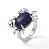 Natural Lapis Lazuli Crab Open Cuff Ring RJEW-I090-01P-11-4