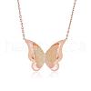 Long Chain Necklace with Butterfly Pendant Stainless Steel Rose Gold Sweater Necklace Adjustable Chain Necklace with Circles Ornaments Trendy Neck Jewelry for Women JN1101A-1