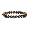 Natural Tiger Eye & Lava Rock & Synthetic Hematitie Beads Stretch Bracelet Set BJEW-JB07030-3