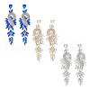 FIBLOOM 3 Pairs 3 Colors Sparkling Rhinestone Leafy Branch Dangle Stud Earrings EJEW-FI0001-90-1