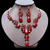 Teardrop Alloy Rhinestone Pendant Necklaces & Stud Earrings Sets FS-WG537BF-04-1