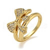 Bowknot Brass Micro Pave Clear Cubic Zirconia Double Rings RJEW-Z050-25G-2