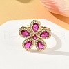 Flower Brass Micro Pave Cubic Zirconia Cuff Rings for Women RJEW-A069-14G-4
