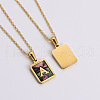 304 Stainless Steel Pave Natural Paua Shell Rectangle Initial Pendant Necklaces for Women FS-WG38E89-01-3