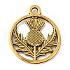 Tibetan Style Alloy Flat Round with Flower Scotland Thistle Pendants TIBEP-24054-AG-FF-1