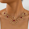 5 Flower Alloy Dark Red Enamel Bib Necklaces for Women FS-WGC9151-02-2