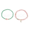 Natural Green Aventurine and Synthetic Cherry Quartz Glass Stretch Bracelets BJEW-JB11961-2