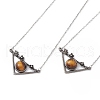 Natural Tiger Eye Triangle with Flower Pendant Necklace NJEW-P274-01AS-01-1