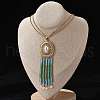 Bohemian 304 Stainless Steel & Imitation Pearl Oval Pendant Necklaces NJEW-Z061-10G-01-1