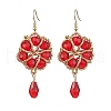 Copper Wire and Glass Pendants Dangle Earrings EJEW-JE05973-1