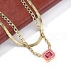 304 Stainless Steel Rhinestone Rectangle Pendant Double Layer Necklaces for Women NJEW-Z070-01G-01-3