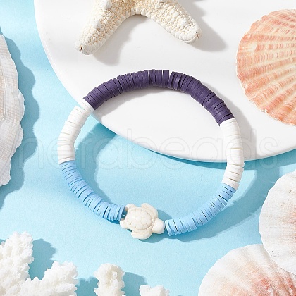 Flat Round Handmade Polymer Clay Heishi Beaded Stretch Bracelets BJEW-JB11802-01-1