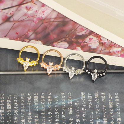 304 Stainless Steel Clear Cubic Zirconia Bat Hoop Cartilage Earrings WG1F324-06-1