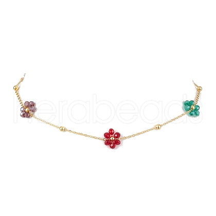 Glass Daisy Flower Beaded Necklace NJEW-JN04741-1