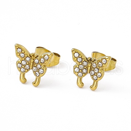 Crystal Rhinestone Butterfly Stud Earrings EJEW-P212-20G-1