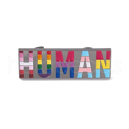 Rainbow Color Pride Flag Rectangle & Word Human Enamel Pin JEWB-G019-04B-1