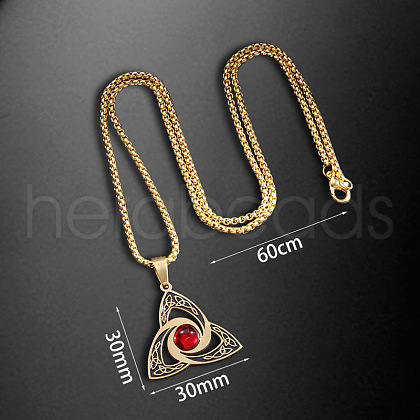 Viking Trinity Knot 304 Stainless Steel Red Cubic Zirconia Pendant Necklaces for Men FS-WG3DF62-02-1